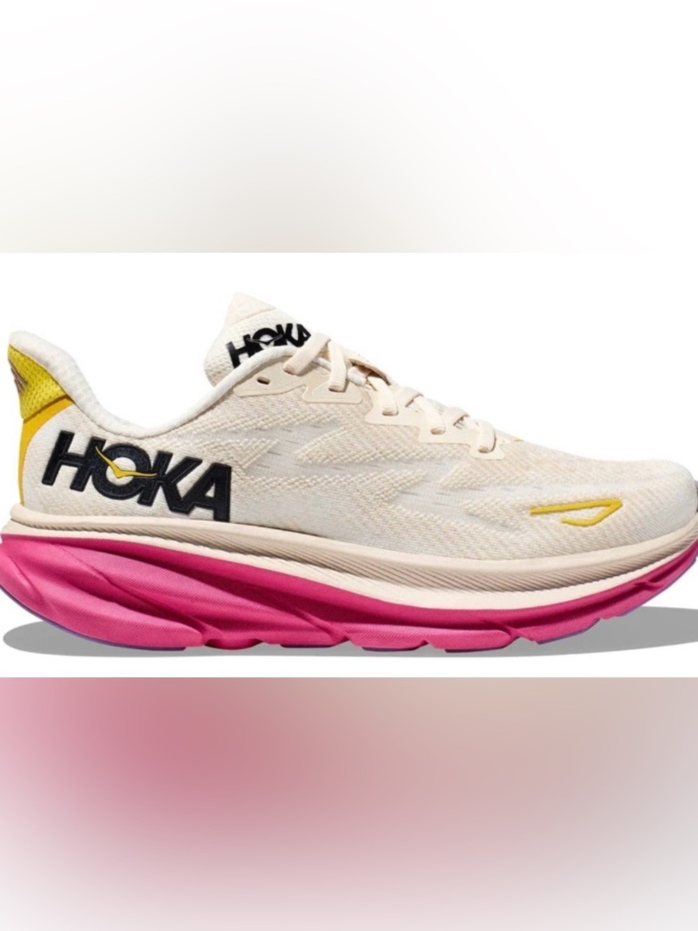 HOKA Men Clifton 9 Running Shoes Cream Pink Yellow Size 9.5